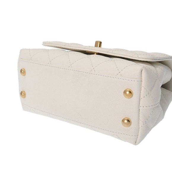 CHANEL Matelasse Coco Handle XXS Chain White AS2215 Women's Caviar Skin Handbag - Picture 4 of 10